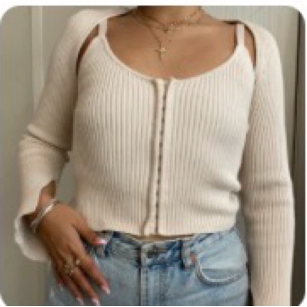 Zara shrug and corset cami two piece set Cream Ribbed Women's Sweater